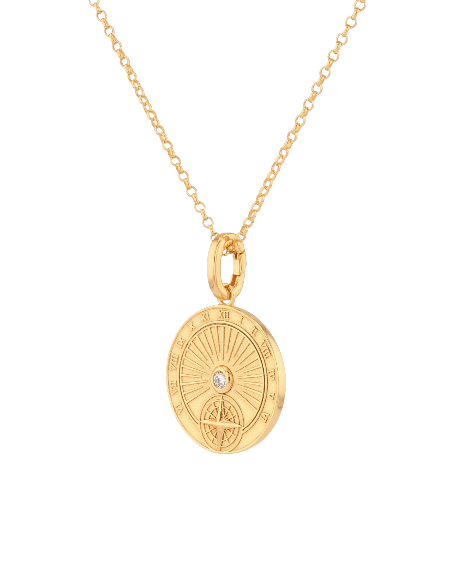 Voyage Compass Diamond Pendant by Lavana in 18k gold plated sterling silver with polished compass face