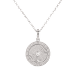Voyage Compass Diamond Pendant by Lavana in rhodium plated sterling silver with polished compass face