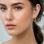 Woven Two Tone Half Hoop Earrings by Lavana on model in mixed metal rope design