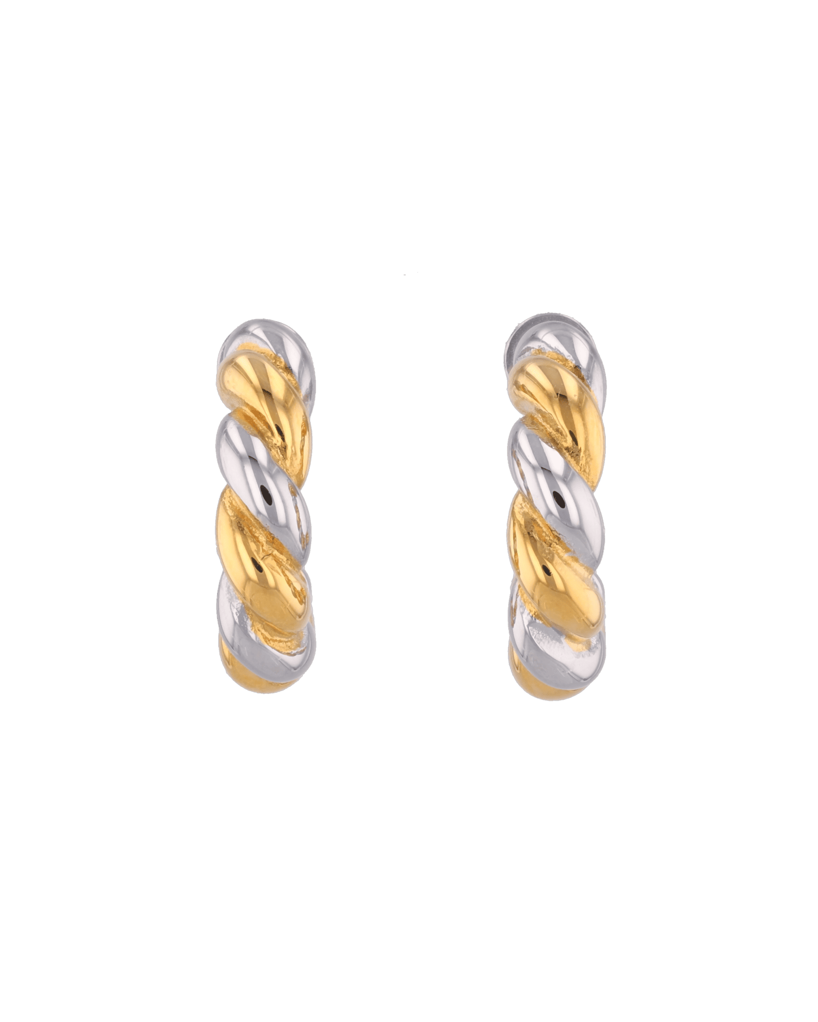 Woven Two Tone Half Hoop Earrings in mixed metal rope design by Lavana